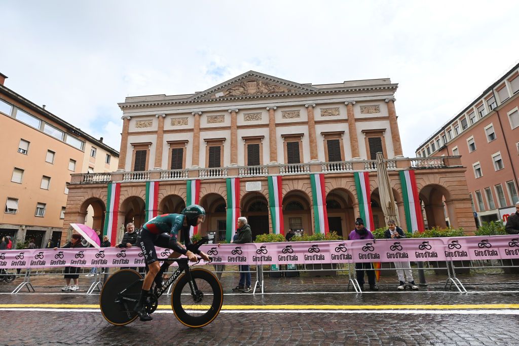 CESENA ITALY MAY 14 Aleksandr Vlasov of Russia and Team BORA hansgrohe sprints passing through Cesena city during the 106th Giro dItalia 2023 Stage 9 a 35km individual time trial stage from Savignano sul Rubicone to Cesena UCIWT on May 14 2023 in Cesena Italy Photo by Tim de WaeleGetty Images