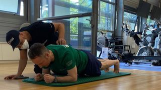 ESA astronaut Matthias Maurer working out to regain muscle mass after the end of his space mission.