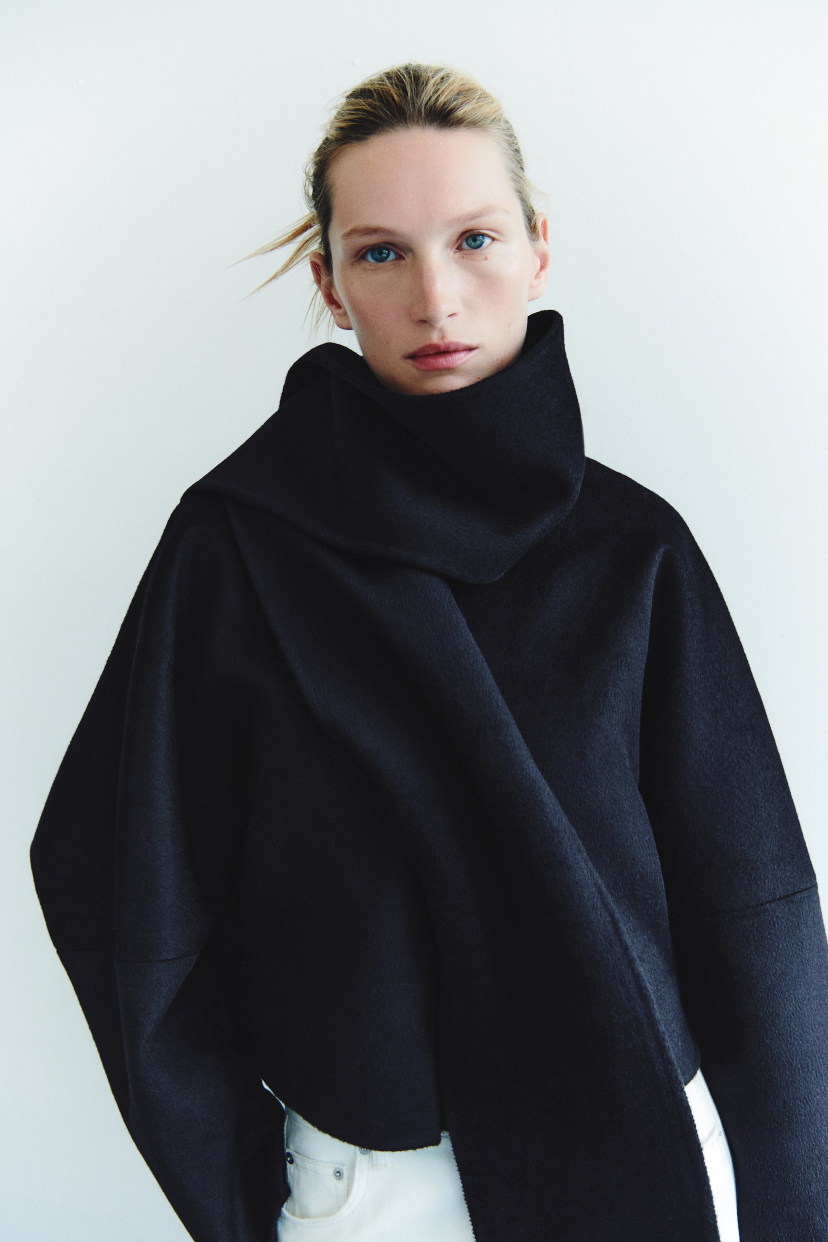 Wool-Blend Scarf-Collar Jacket