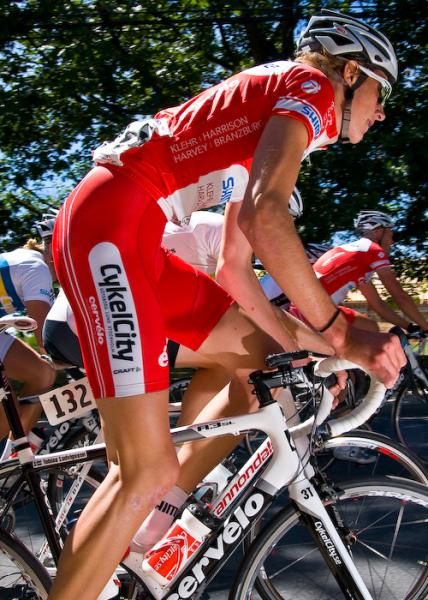 Tobias Ludvigasson (Team Cykelcity) climbs with the field.