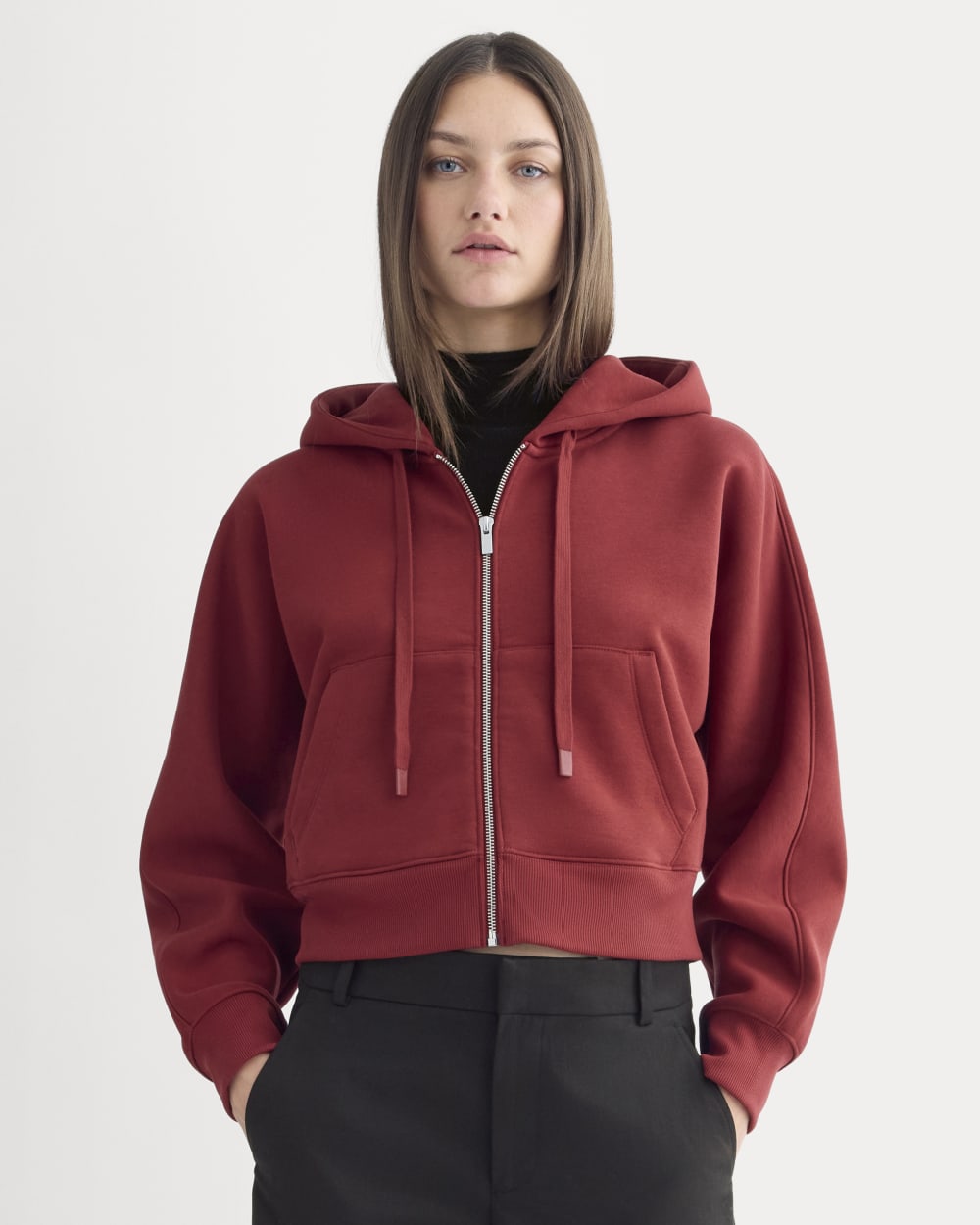 Luxe Fleece Full-Zip Cropped Hoodie | Merlot - Xxs
