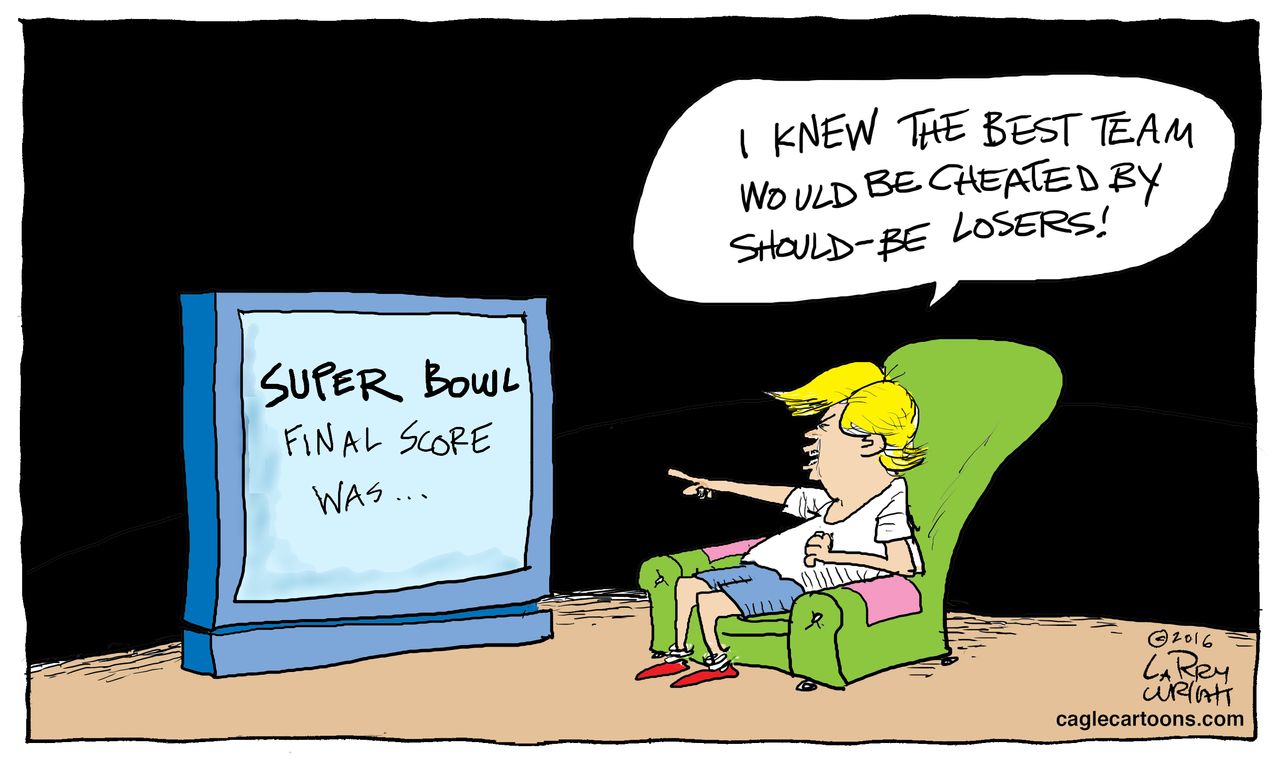 Editorial Cartoon U.S. Trump Superbowl