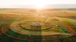 An aerial photo of Stonehenge