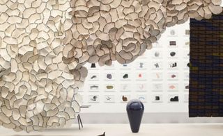 In the foreground is the ’Clouds’ project originally conceived for fabric manufacturer Kvadrat in 2008, consisting of a series of fabric tiles joined by rubber bands