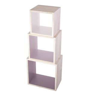 Sebra Storage Unit consisting of a larger cube at the bottom, medium cube in the middle and smaller cube on top, all in a pastel shade of pink