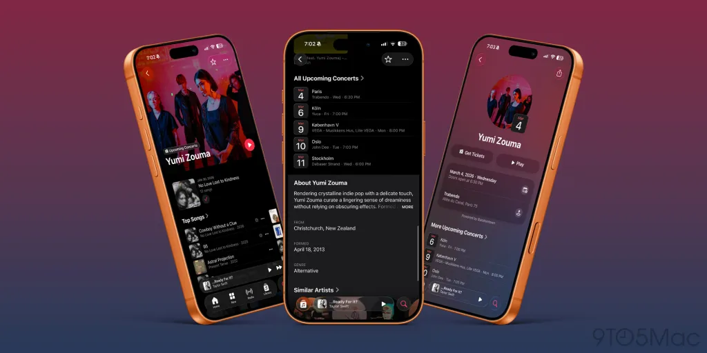 Upcoming Concerts section on the Apple Music interface
