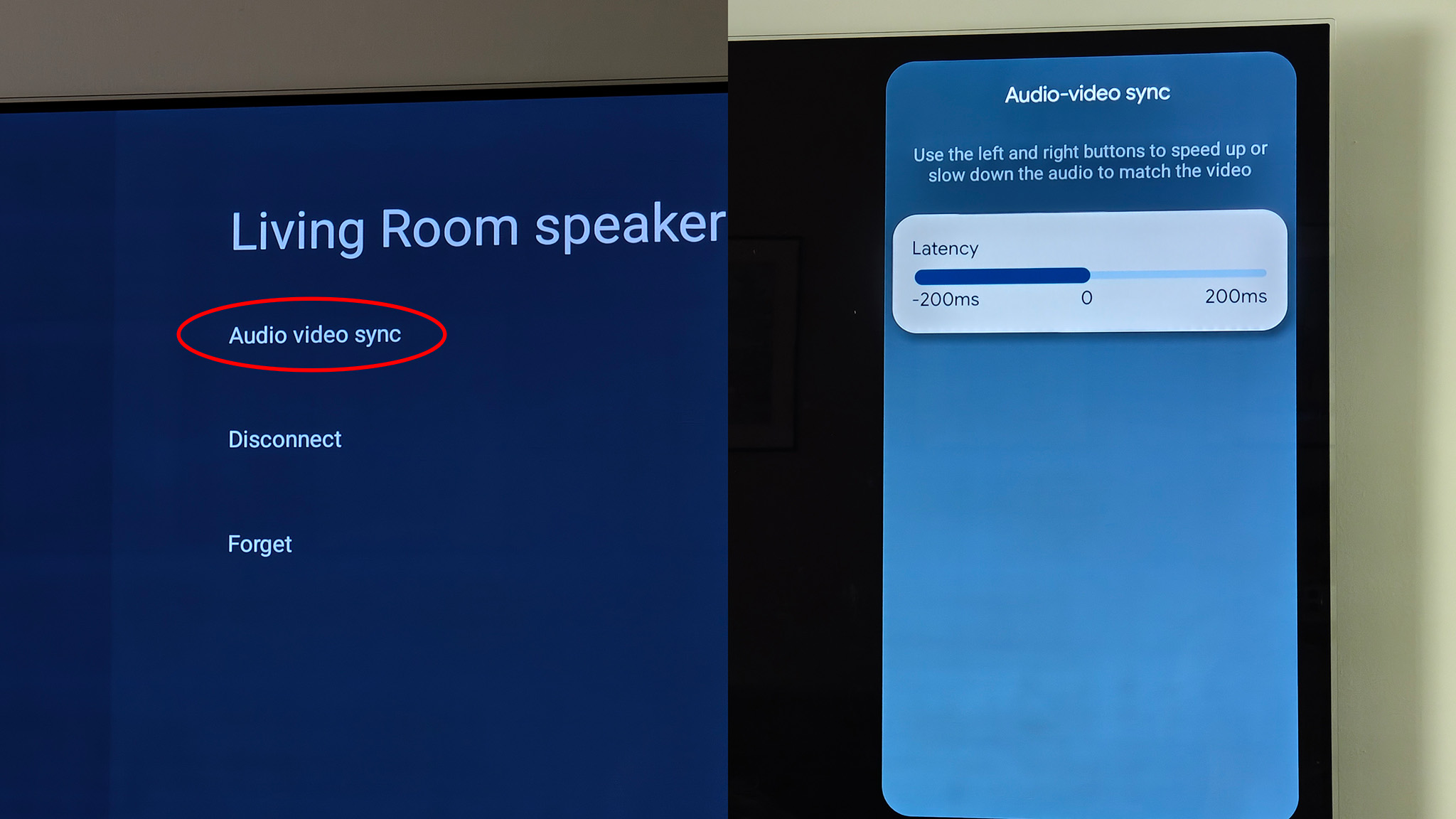 How to adjust the audio latency on a Google Home Speaker that's paired with a Google TV Streamer