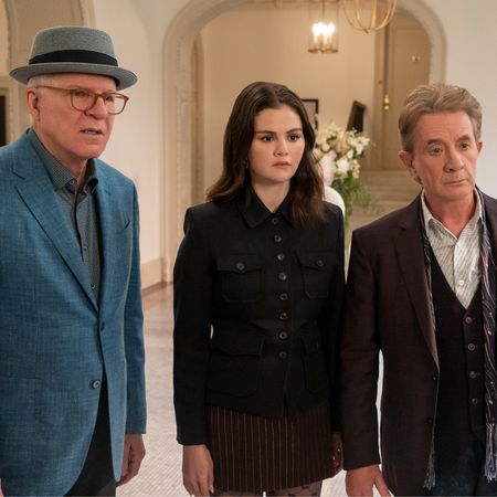 l-r Steve Martin as Charles, Selena Gomez and Mabel, and Martin Short as Oliver in 'Only Murders in the Building.'