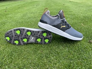 A picture of the spikes and upper of the Puma Ignite Articulate golf shoe