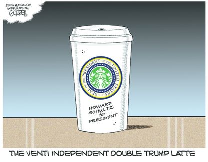 Political Cartoon U.S. Howard Schultz Starbucks Double Trump Latte