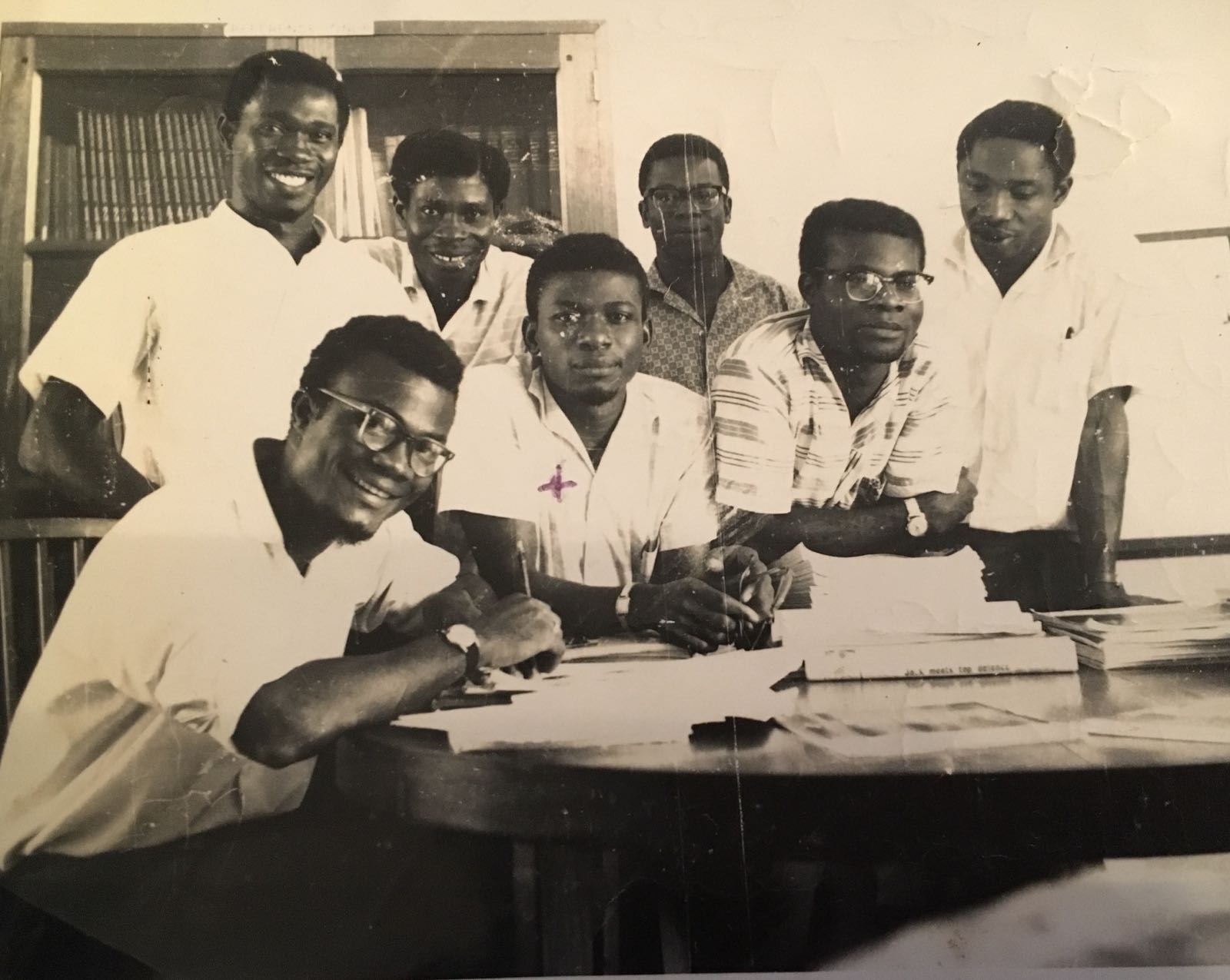 Image showing DTA graduates, Francis Akobia Amanfi (back left), John Nutsugah (front, 2nd from left), Francis Segbedzi (from 3rd from left), Walter Akude (far right), c1965.