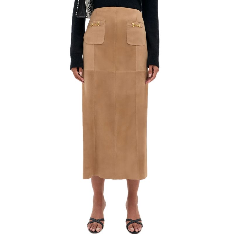 RIXO, Edwina Suede Midi Skirt