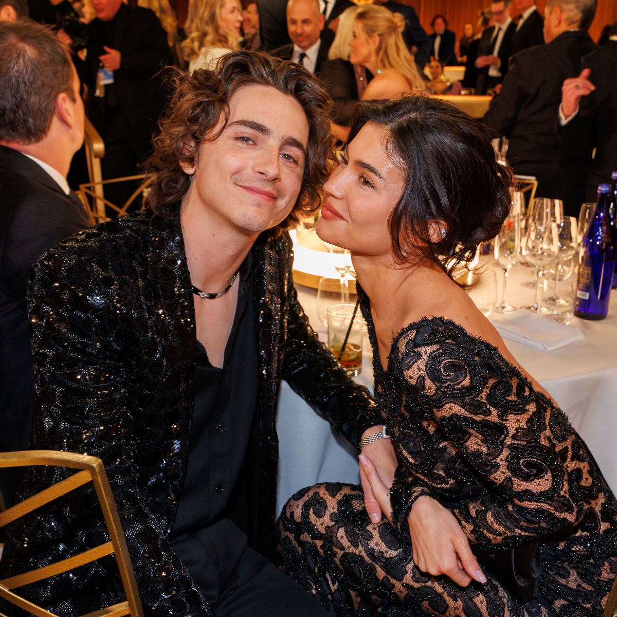 Timothée Chalamet and Kylie Jenner attend the 81st Golden Globe Awards
