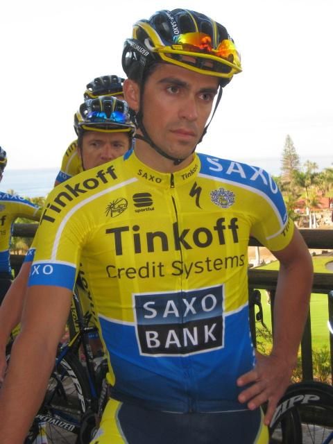 Alberto Contador sports the 2014 Tinkoff-Saxo jersey.