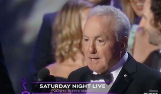 Lorne Michaels giving a speech at the Emmys.