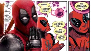 Ryan Reynolds as Deadpool with Deadpool comic art