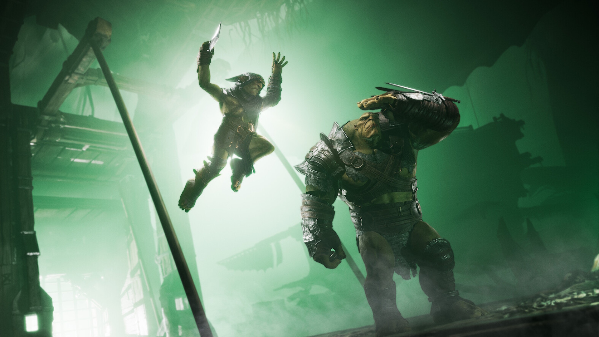 Styx: Blades of Greed promo image - Styx about to shank a big orc