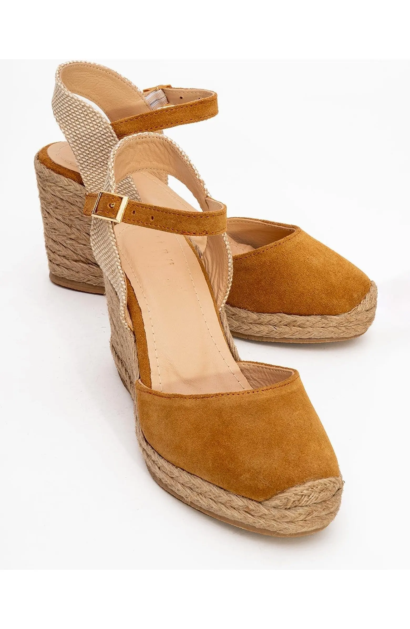 Brown suede espadrille wedges