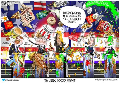 Political Cartoon U.S. Junk Food Fight Democratic Debate