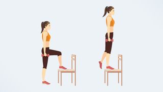 An illo of a woman doing a lateral step up