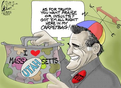 Political Cartoon U.S. Mitt Romney Utah Senate primaries carpetbagger