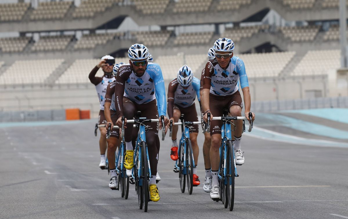 Romain Bardet and his AG2R La Mondiale teammates training at Yas Marina