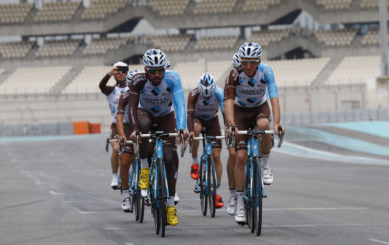 Romain Bardet and his AG2R La Mondiale teammates training at Yas Marina