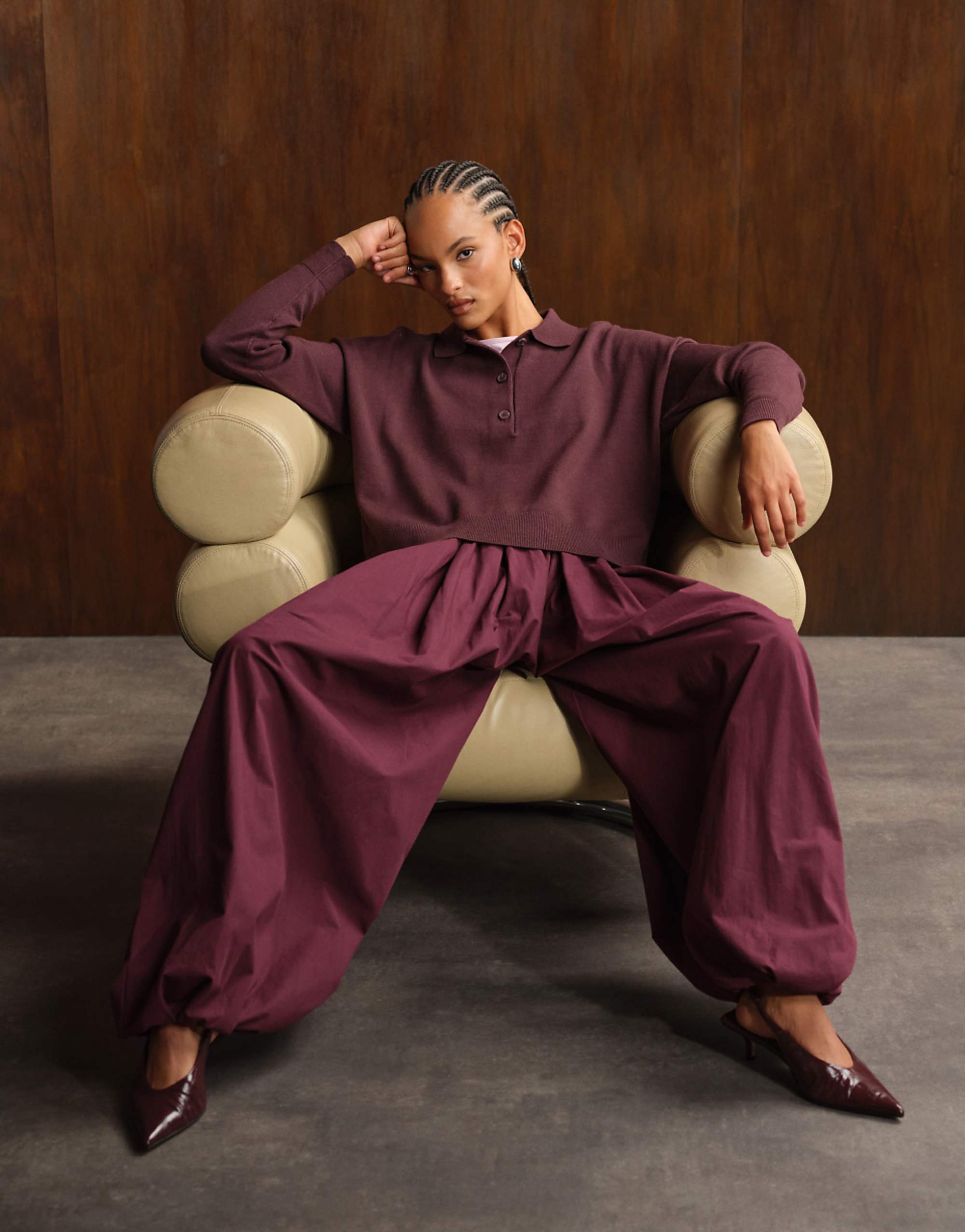 Asos Design Cotton Balloon Trouser in Plum