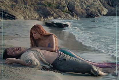 Ariel and Eric lying on a beach in The Little Mermaid
