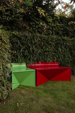 Giuseppe Arezzi Tramoggia chairs in green and red