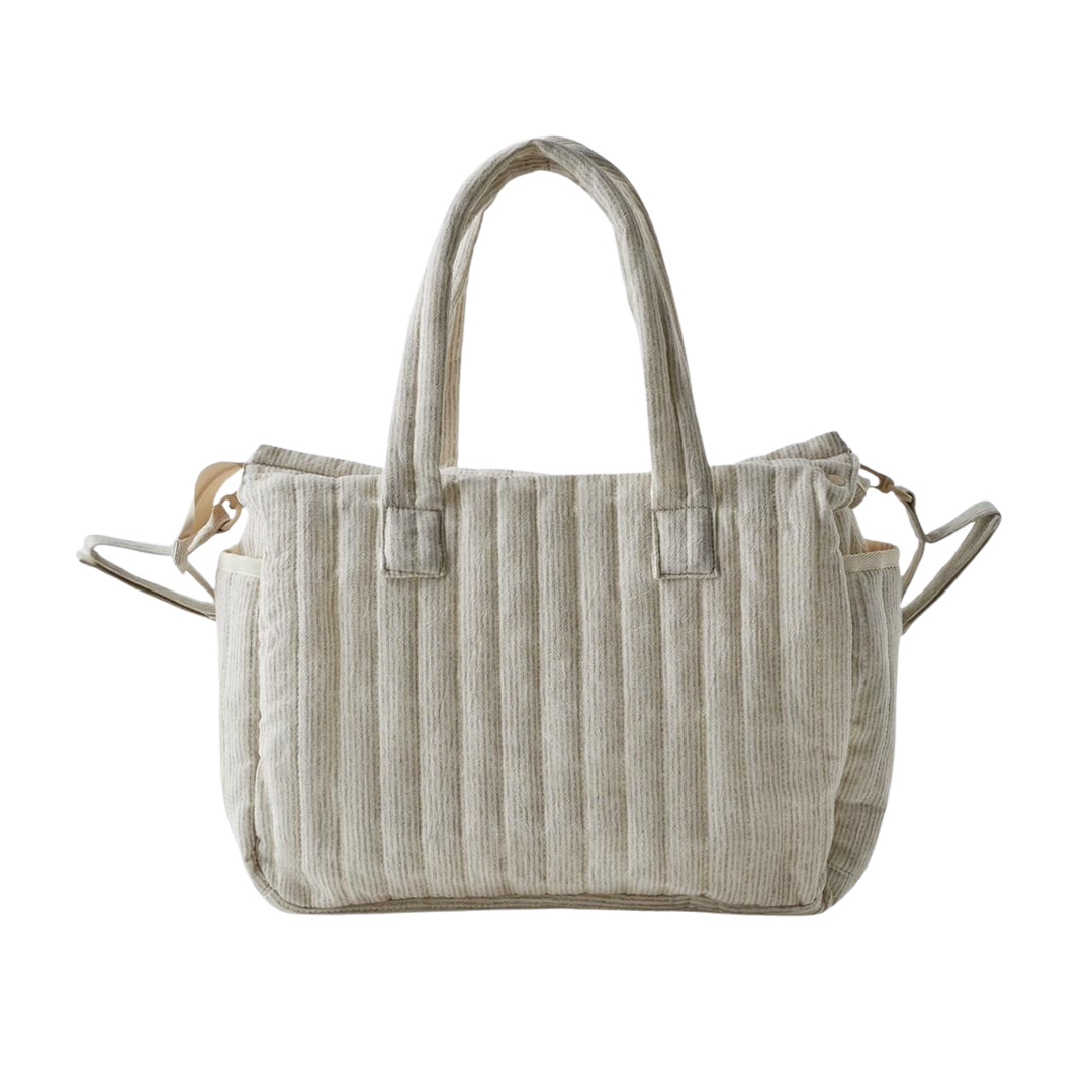 striped plush baby diaper bag