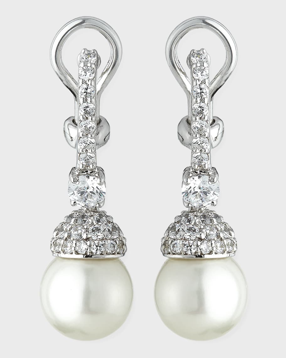 Pave Capped Pearly Drop Earrings