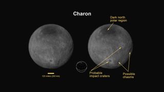 Annotated version of the Charon image captured by NASA’s New Horizons spacecraft on July 11, 2015.