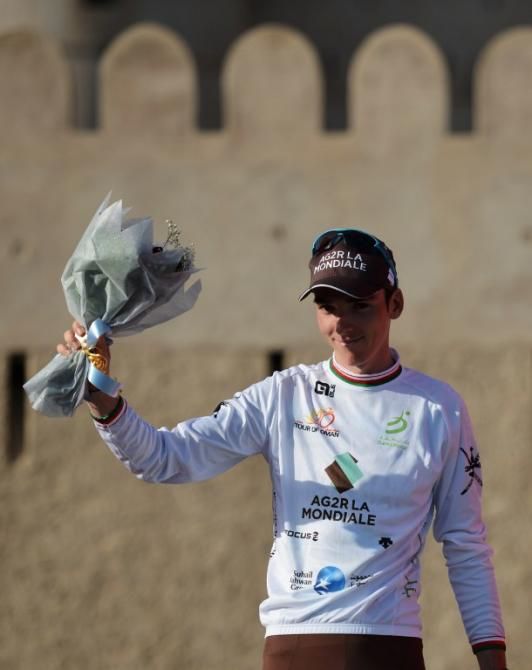 Romain Bardet (AG2R La Mondiale) in the best young rider's jersey in the Tour of Oman