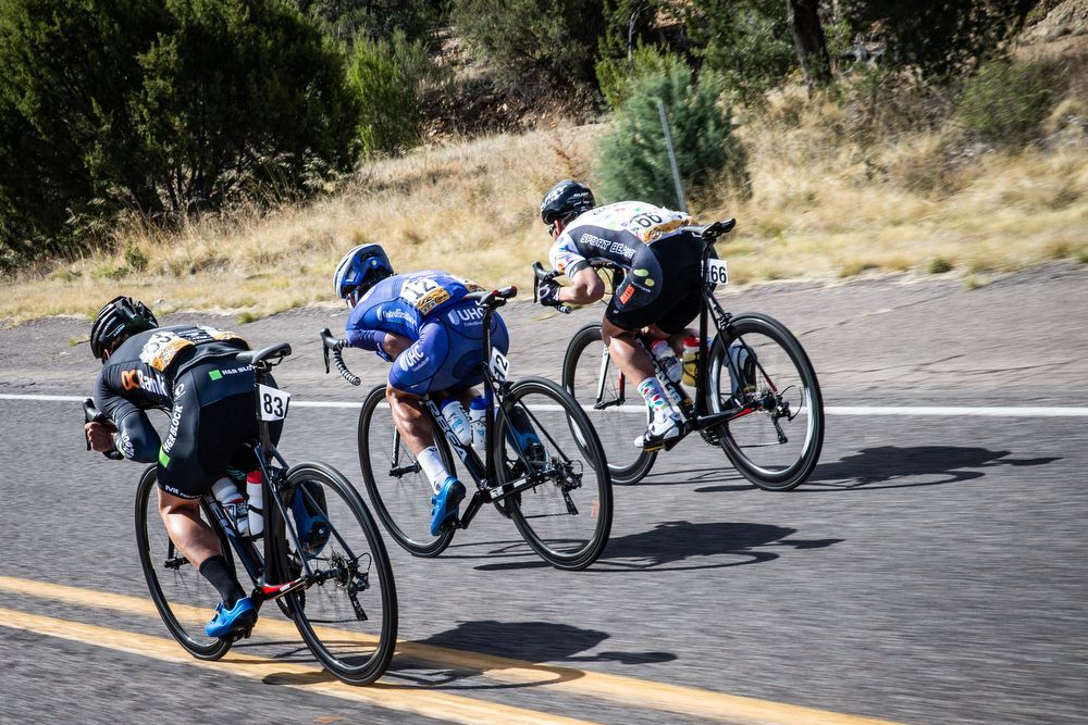 Riders descend during stage 5 at Tour of the Gila.