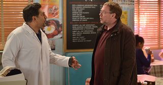 Furious to learn Masood has been flogging his wares, Ian storms round to confront him.