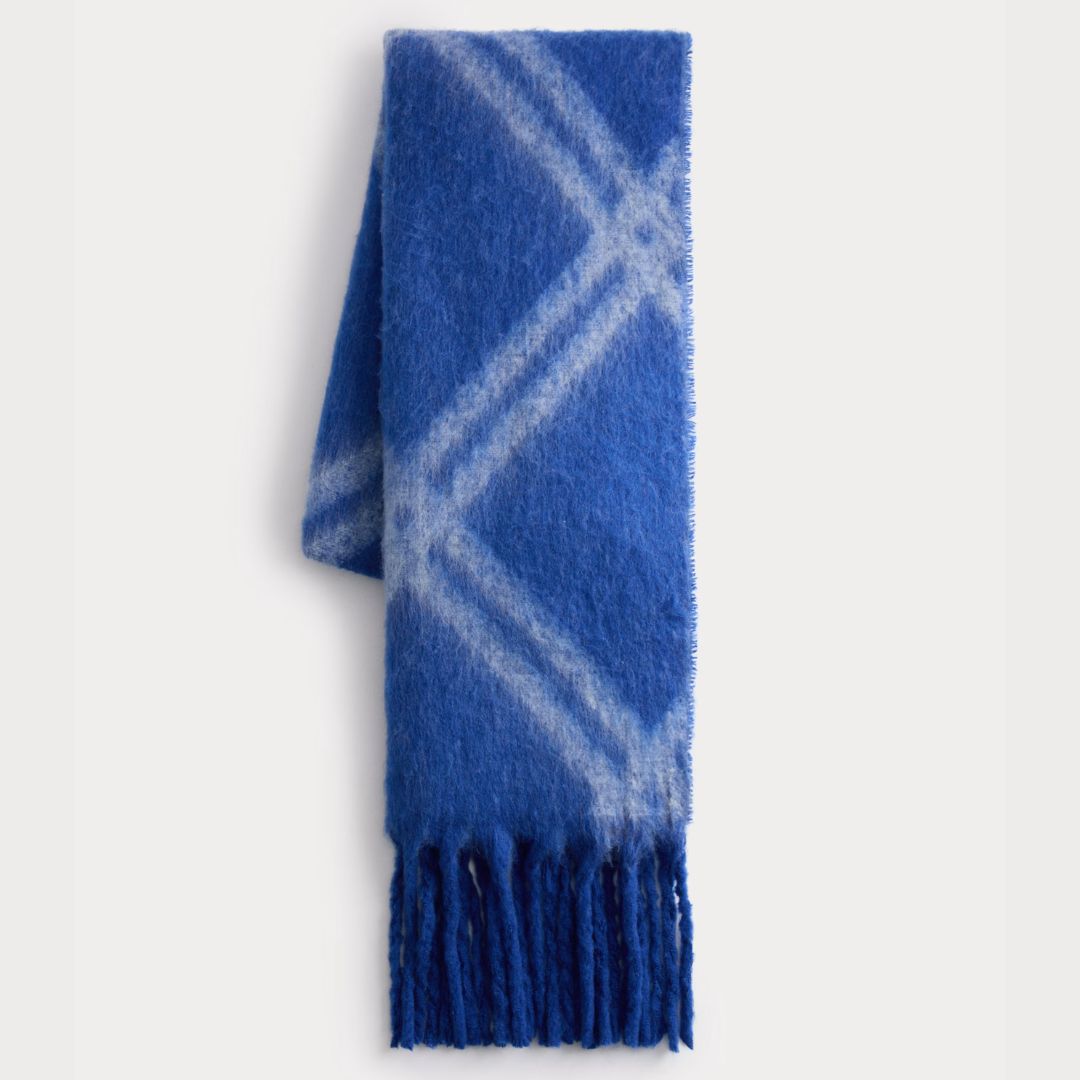 M&amp;amp;S Blue Knitted Argyle Tassel Scarf