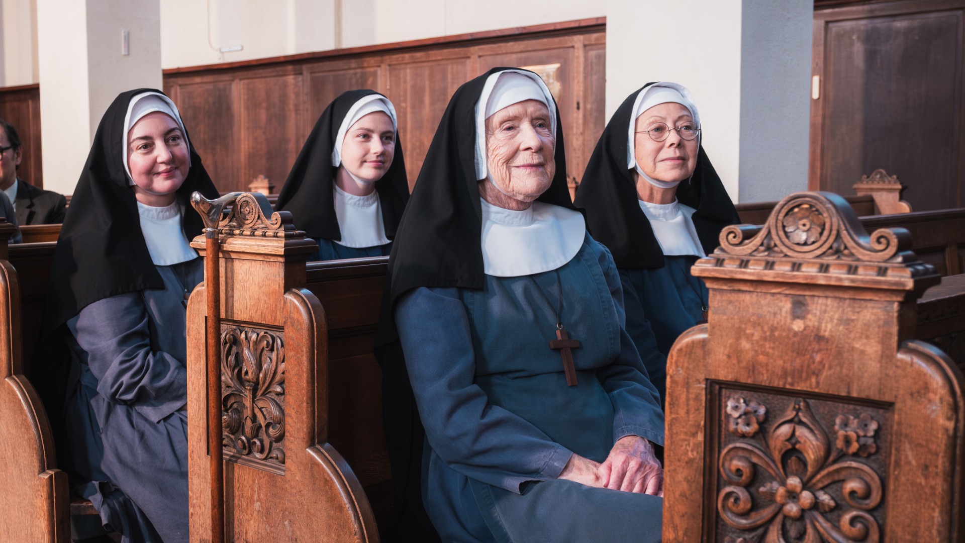 Sister Veronica (REBECCA GETHINGS), Sister Catherine (MOLLY VEVERS), Sister Monica Joan (JUDY PARFITT), Sister Julienne (JENNY AGUTTER)