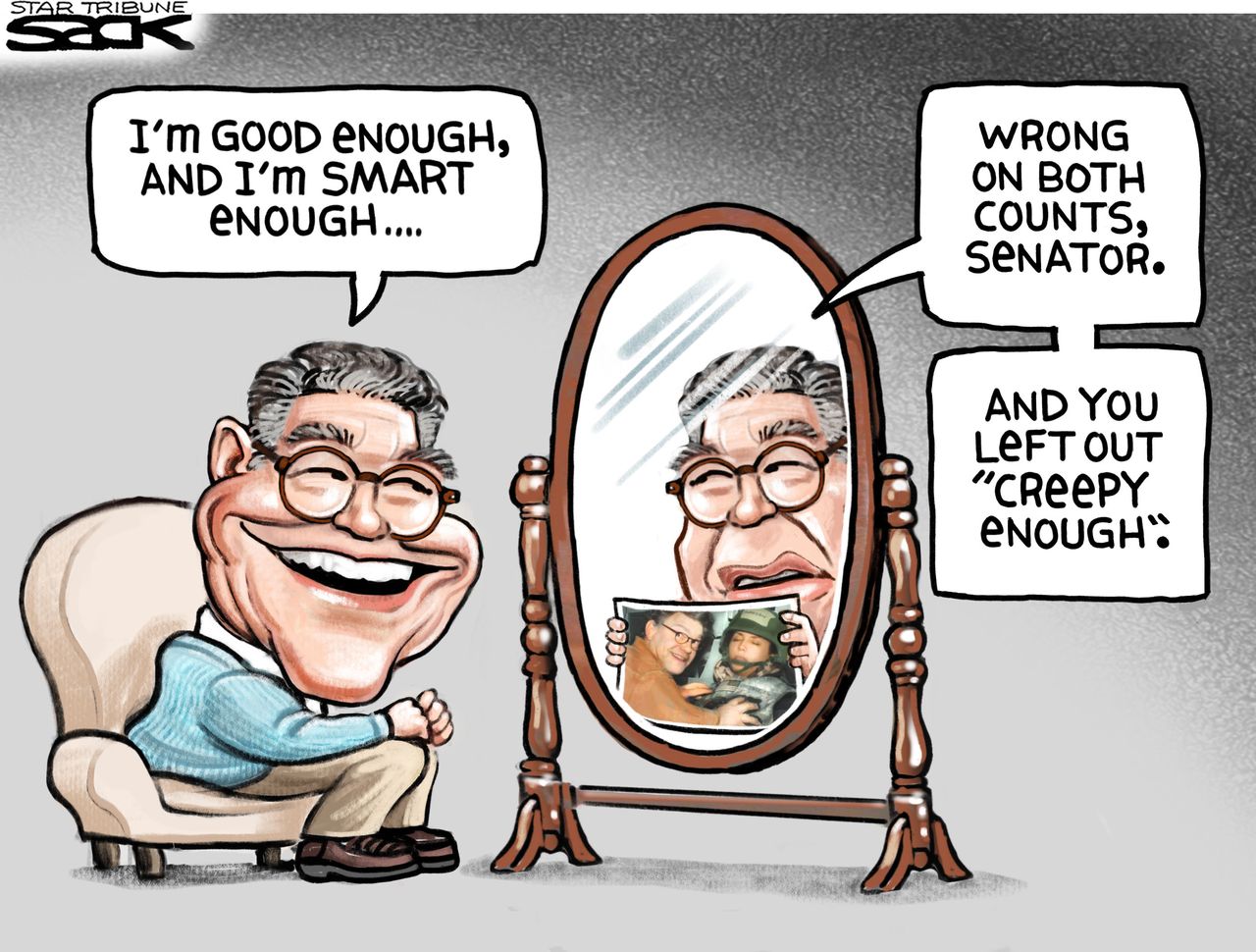 Political cartoon U.S. Al Franken sexual harassment assault