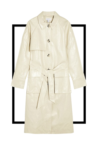 Croc Embossed Faux Leather Trench Coat