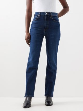 High-rise organic-cotton blend stovepipe jeans