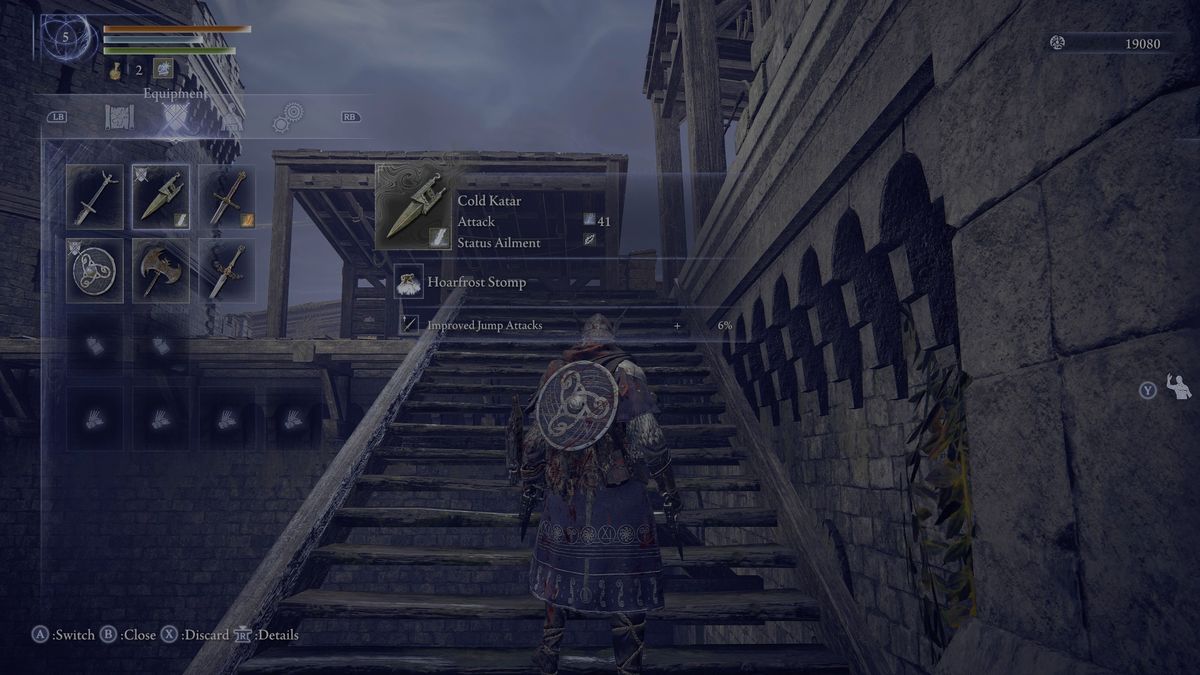 Inventory screen showing cold katar available in tutorial of Elden Ring Nightreign.