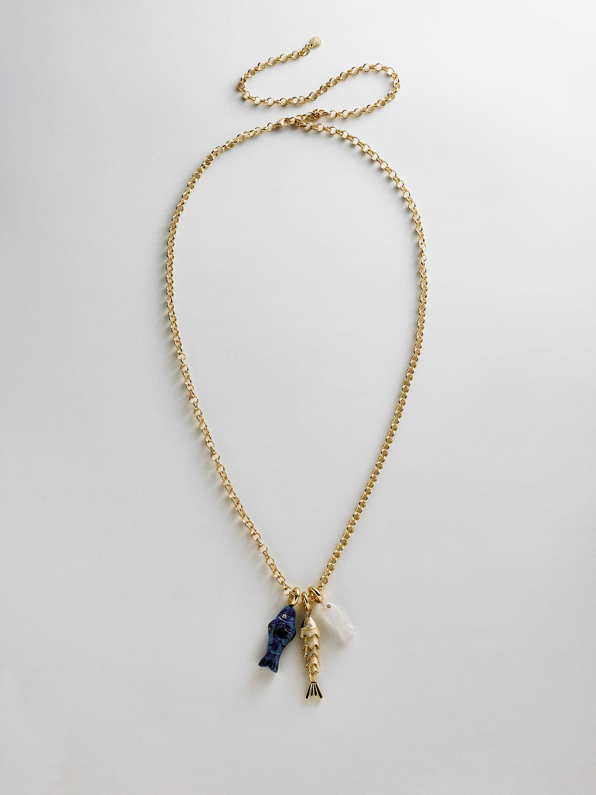 Lucky Catch Fish Charm Necklace - Gold