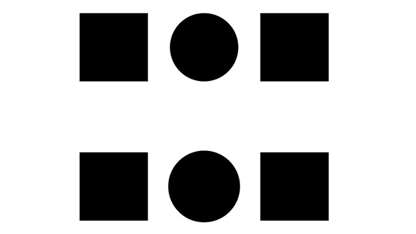 An image of an optical illusion showing circles and squares that look different sizes