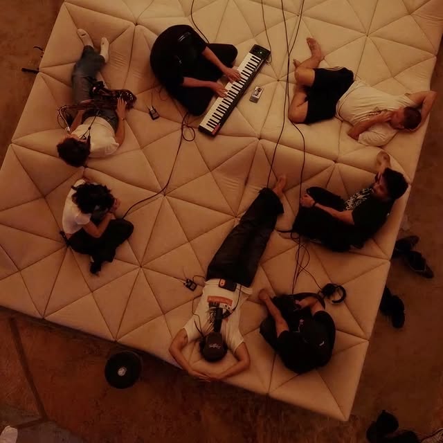 Pierre Paulin dune sofa for fred again and Latin Mafia mixtape recording session