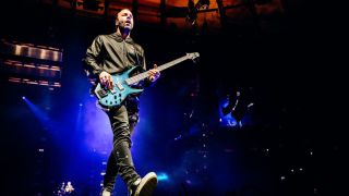 Chris Wolstenholme of Muse performs at the Muse Will of the People Tour 2023 held at Madison Square Garden on March 17, 2023 in New York City.