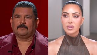 From L to R: Guillermo Rodriguez waiting for results on Dancing With the Stars, Kim Kardashian talking to the camera on The Kardashians.