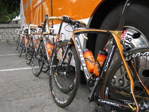 The Euskaltel-Euskadi Orbea bikes await their riders