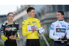 Tadej Pogačar, Jonas Vingegaard and Florian Lipowitz on the 2025 podium