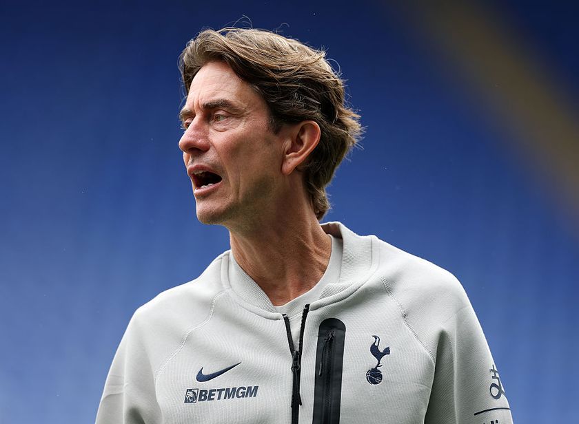 Tottenham Hotspur manager Thomas Frank reacts prior to the pre-season friendly match between Reading and Tottenham Hotspur at Select Car Leasing Stadium on July 19, 2025 in Reading, England.